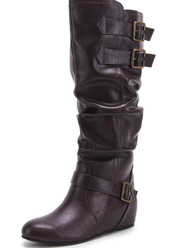 Photo 1 of Coutgo Womens Slouched Knee High Boots Wide Calf Pull On Buckle Flat Winter Boot Size (8 1/2/)