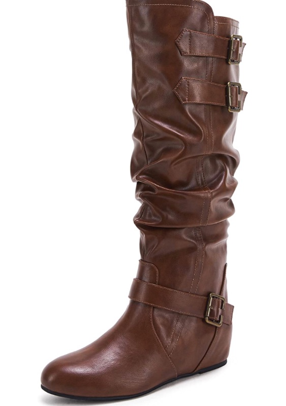 Photo 1 of Coutgo Womens Slouched Knee High Boots Wide Calf Pull On Buckle Flat Winter Boot Size (7)