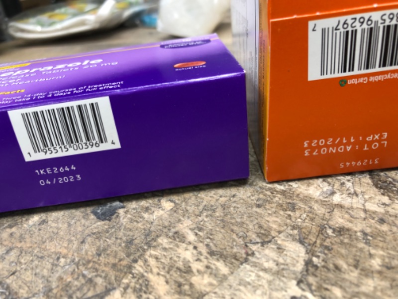 Photo 1 of EXP- 11/23, BUNDLE OF, Airborne 1000mg Chewable Tablets with Zinc, Immune Support Supplement with Powerful Antioxidants Vitamins A C & E - 96 Tablets, Citrus Flavor Citrus 96 Count (Pack of 1)
AND, EXP- 4/23, Basic + Care Omeprazole Acid Reducer 20mg 42 T