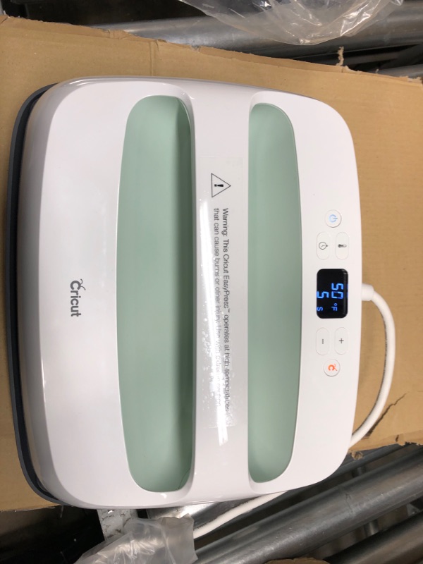 Photo 2 of *NONFUNCTIONAL*Cricut EasyPress 2 Heat Press Machine (12" x 10"), Ideal for Sweatshirts, T-Shirts, Blankets & More, Precise Temperature Control, Features Insulated Safety Base & Auto-Shut Off, Mint Mint 12" x 10"