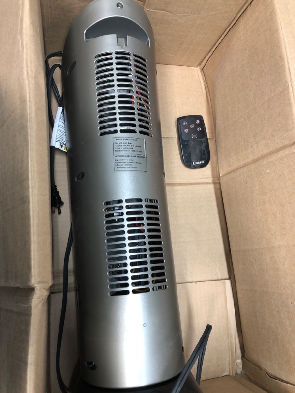 Photo 1 of Lasko Oscillating Ceramic Tower Space Heater for Home with Adjustable Thermostat, Timer and Remote Control, 22.5 Inches, Grey/Black, 1500W, 751320