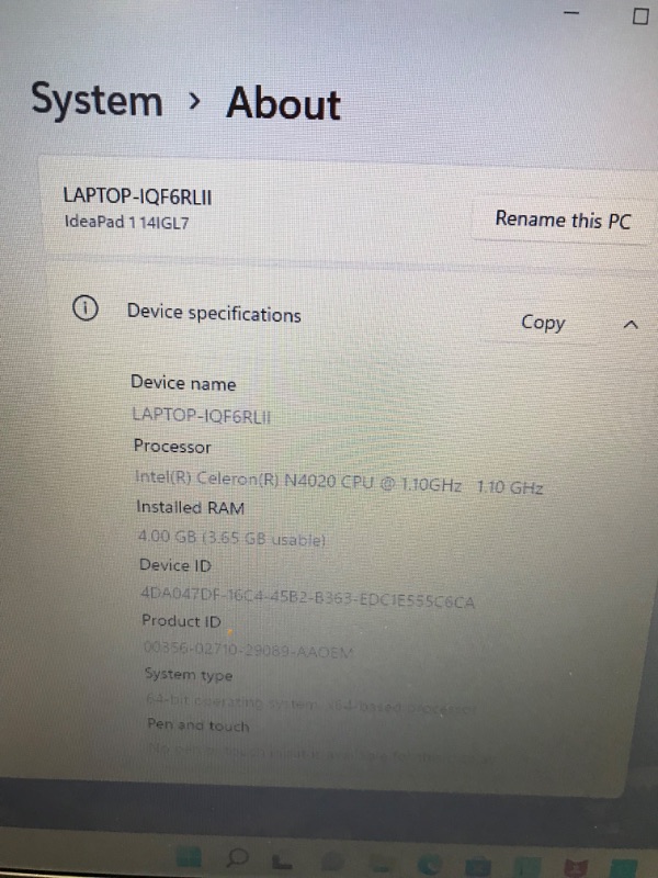 Photo 34 of Lenovo IdeaPad 1i 14.0" HD Laptop - Intel Celeron N4020, 4GB RAM, 64GB eMMC, Windows 11 S Mode - Cloud Grey (82V6S00000)