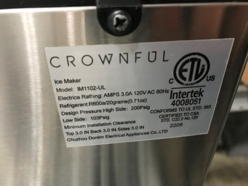 Photo 5 of CROWNFUL Nugget Ice Maker Countertop, Makes 26lbs Crunchy ice in 24H, 3lbs Basket at a time, Self-Cleaning Pebble Ice Machine, with Scoop and Basket, Portable Ice Maker for Home/Kitchen/Office/Bar
