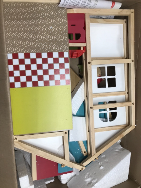 Photo 1 of *Minor Damage/Last Photo-Unknown Missing Hardware* Melissa & Doug Hi-Rise Wooden Dollhouse With 15 pcs Furniture - Garage and Working Elevator
