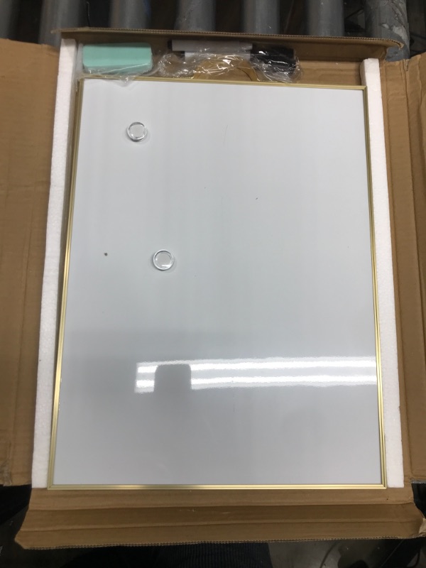 Photo 1 of Small Dry Erase White Board - 16" X 12" Portable Aluminum Frame Mini Whiteboard with Holder Magnetic Board for Kids to Do List Notepad for Office, Home, Kitchen, School. Gold