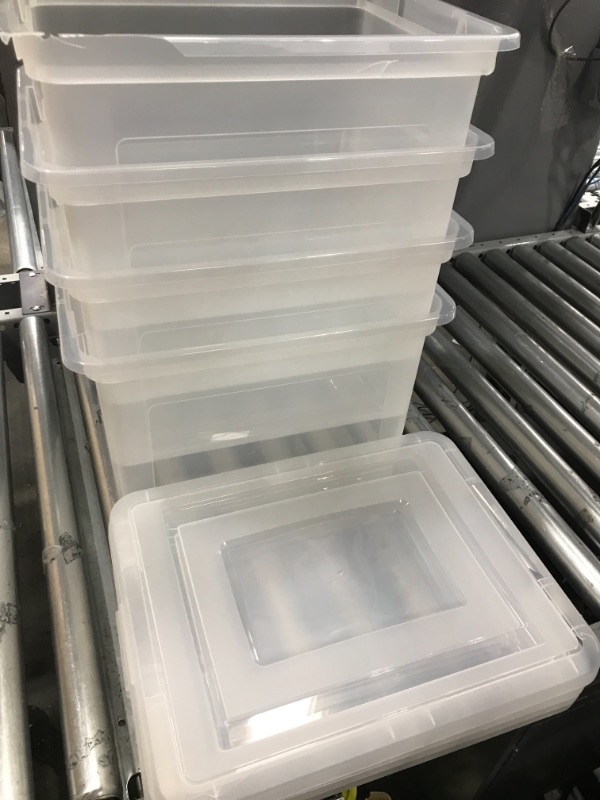 Photo 5 of *** shipping damage to one of the totes and lid is still functional ***
IRIS USA Letter & Legal Size Plastic Storage Bin Tote Organizing File Box with Durable and Secure Latching Lid, Stackable and Nestable, 4 Pack, Clear 4-Pack - Clear