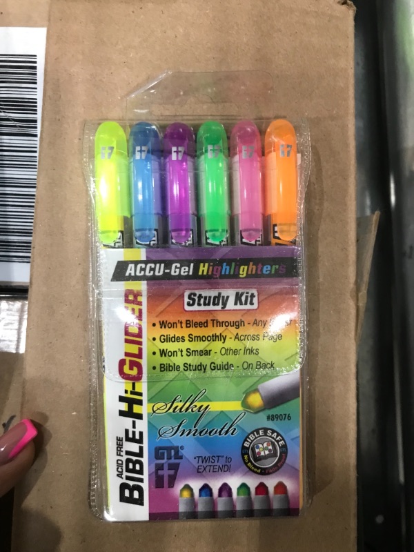 Photo 2 of G.T. Luscombe Company, Inc. Accu-Gel Bible-Hi-Glider Bible Study Set | Precise Tip Size | No Bleed Solid Gel Highlighter | No Smearing or Fading | Long Lasting Bright Translucent Colors (Set of 6) 1-Set Set of 6