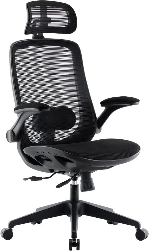 Photo 1 of Office Chair, Magic Life Desk Chair, High Back Computer Chair Ergonomic Chair with Lumbar Support and Flip-Up Armrest, Adjustable Backrest,Seat Cushion and Headrest Black
