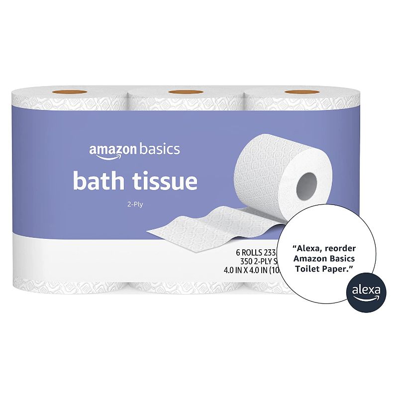 Photo 1 of Amazon Basics 2-Ply Toilet Paper, 6 Rolls (Pack of 5), 30 Rolls total (Previously Solimo)
