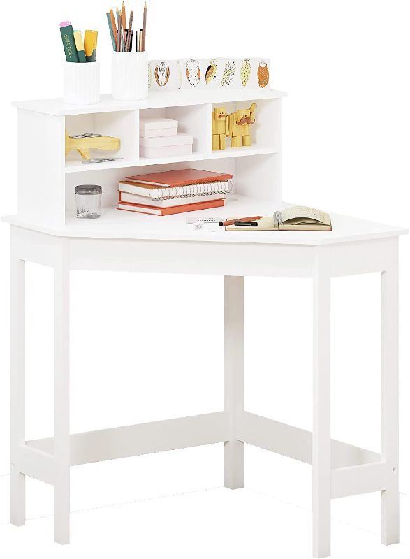 Photo 1 of UTEX Corner Desk with Storage and Hutch for Small Space, Kids Corner Desk with Reversible Hutch for Girls Boys, Study Computer Desk Workstation & Writing Table for Home School Use, White
