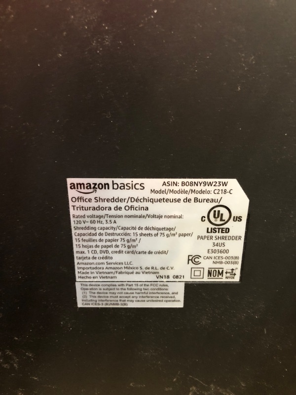 Photo 4 of Amazon Basics 15-Sheet Cross Cut Paper Shredder and Credit Card CD Shredder with 6 Gallon Bin 15 Sheet - new model Shredder