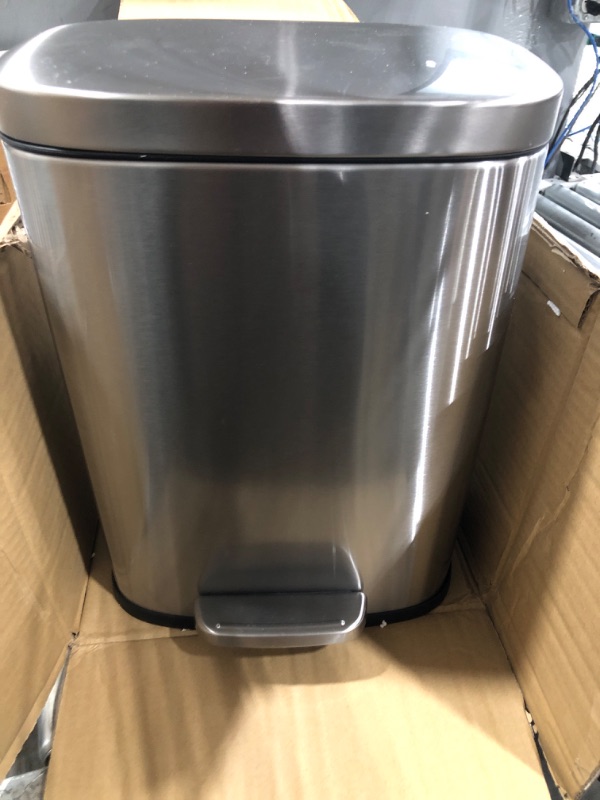 Photo 2 of Amazon Basics 12 Liter / 3.1 Gallon Soft-Close, Smude Resistant Trash Can with Foot Pedal - Brushed Stainless Steel, Satin Nickel Finish 12L / 3.1 Gallon