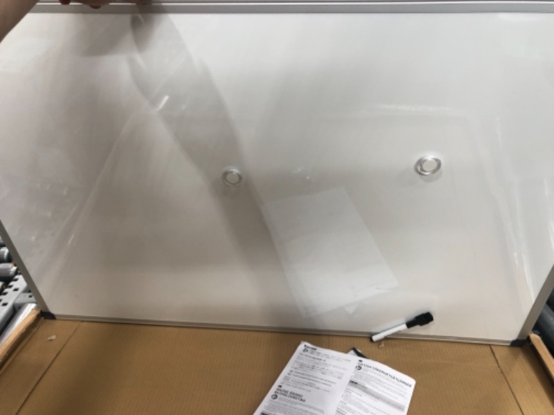 Photo 4 of Used / major damaged *** Amazon Basics Magnetic Dry Erase White Board, 36 x 24-Inch Whiteboard - Silver Aluminum Frame 24" x 36" Magnetic, Aluminum Frame