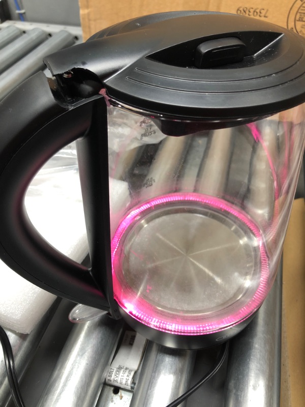 Photo 2 of *** POWERS ON *** BELLA 1.7 Liter Glass Electric Kettle, Quickly Boil 7 Cups of Water in 6-7 Minutes, Soft Pink LED Lights Illuminate While Boiling, Cordless Portable Water Heater, Carefree Auto Shut-Off, Black Black / Pink Kettle
