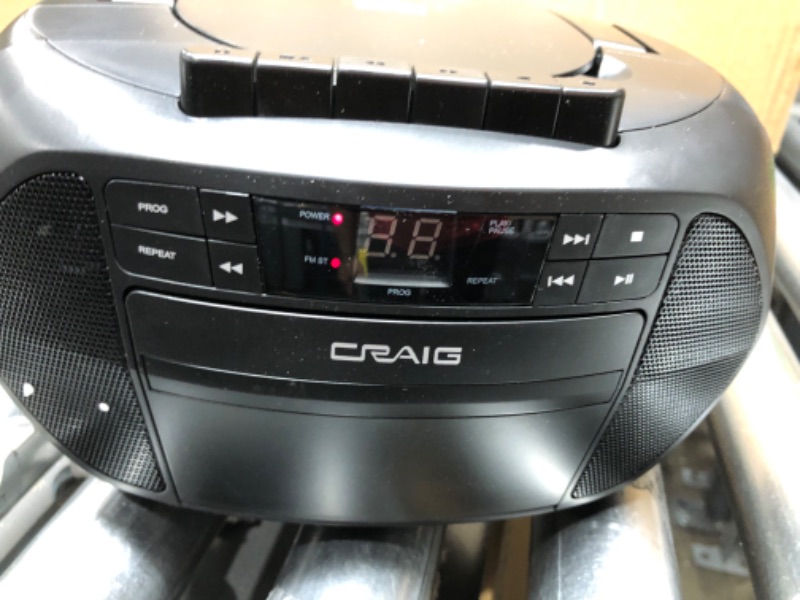 Photo 4 of *** POWERS ON *** Craig CD6951 Portable Top-Loading CD Boombox with AM/FM Stereo Radio and Cassette Player/Recorder in Black | 6 Key Cassette Player/Recorder | LED Display |