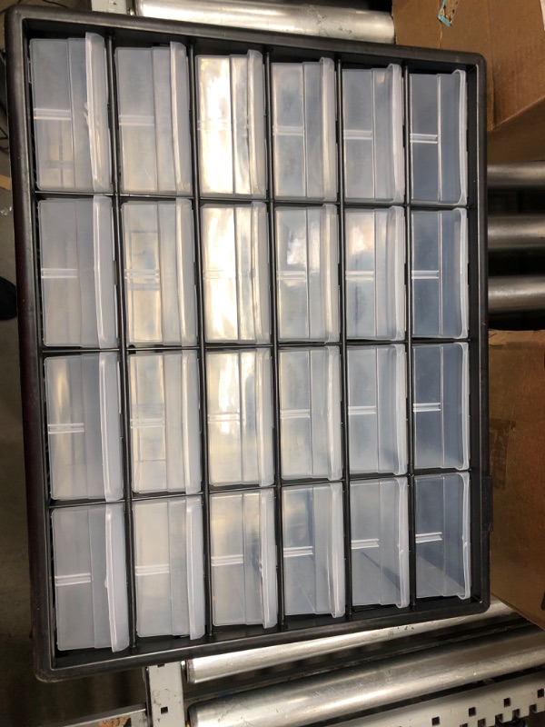 Photo 1 of Akro-Mils 10124, 24 Drawer Plastic Parts Storage Hardware and Craft Cabinet, 20-Inch W x 6-Inch D x 16-Inch H, Black 24 Drawer Cabinet Black