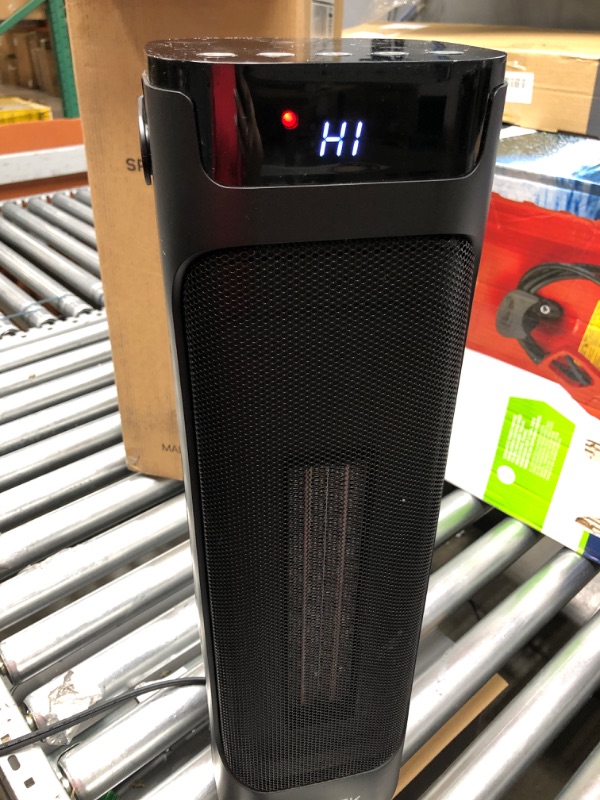 Photo 2 of *** POWERS ON *** 24" Space Heater, Voweek 1500W PTC Fast Heating Ceramic Heater for Office, Large Room, Indoor Use, Bedroom, Electric Heater with Thermostat, Remote, 3 Modes, ETL Certified, 12H Timer, 90° Oscillating Black