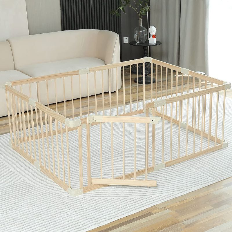 Photo 1 of Conababy Baby Playpen Play Fence Gate Play Pen Wood Large,Playpens for Babies and Toddlers Kids Indoor,Baby Play Yards Gym Area,Baby Day Care Play Pin (120x160x61cm)
