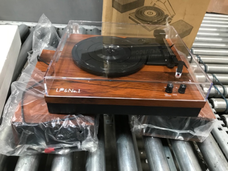 Photo 6 of LP&No.1 Bluetooth Vinyl Record Player with External Speakers, 3-Speed Belt-Drive Turntable for Vinyl Albums with Auto Off and Bluetooth Input?Mahogany Wood