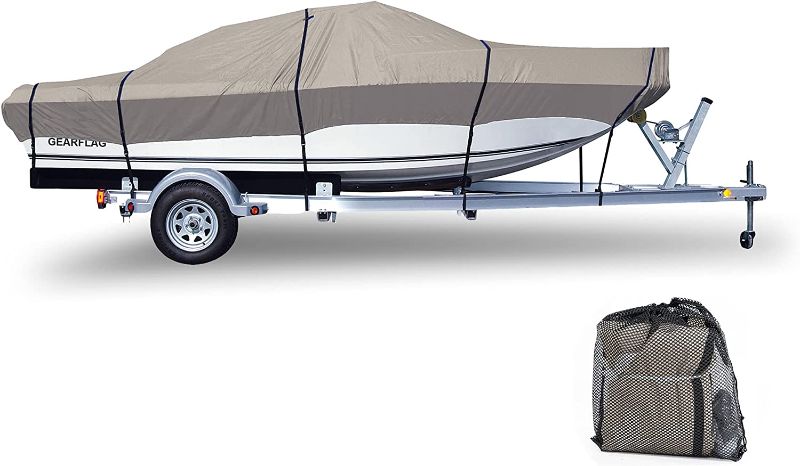 Photo 1 of GEARFLAG Trailer Boat Cover 600D Heavy Duty Waterproof Marine Grade UV Resistant fits V-Hull Tri-Hull Runabouts Fishing Boat Reinforced Adjustable Side...
