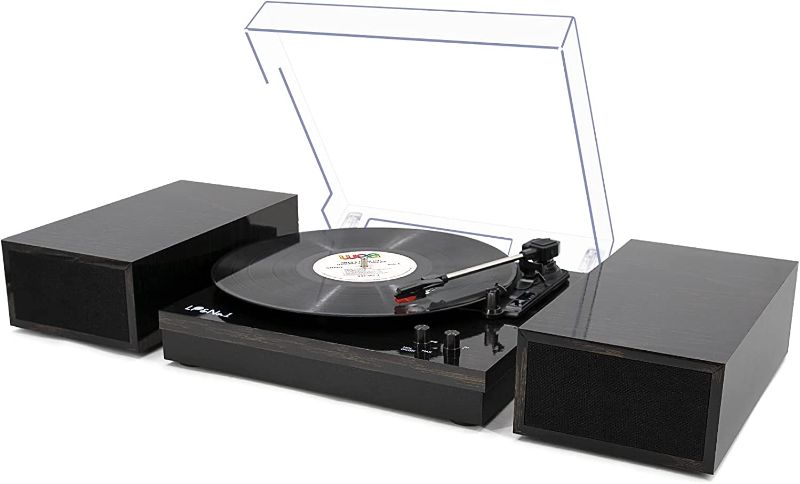 Photo 1 of LP&No.1 Bluetooth Vinyl Record Player with External Speakers, 3-Speed Belt-Drive Turntable for Vinyl Albums with Auto Off and Bluetooth Input,Glossy...
