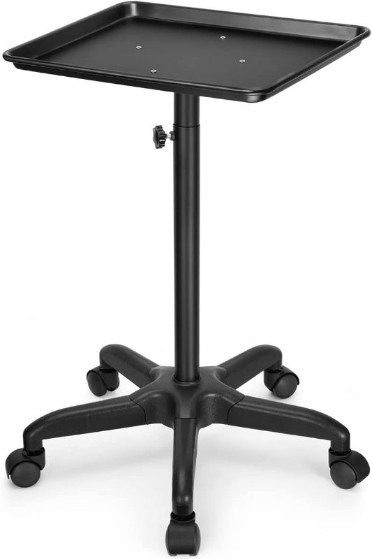 Photo 1 of FLOLXNB Salon Tray Cart Premium Aluminum Tattoo Tray Rolling Trolley Adjustable Height Storage Utility Cart for Clinic Spa Rolling Tray (Black)
