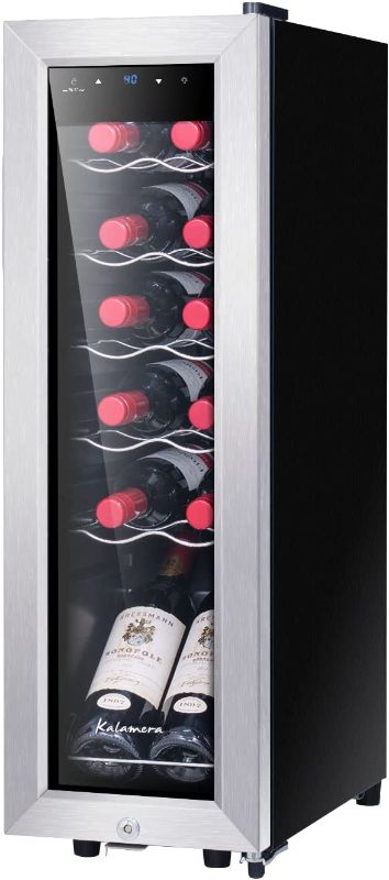 Photo 1 of Kalamera Mini Fridge Wine Cooler, 12 Bottle Compressor Freestanding Wine Refrigerator - Single Zone with Stainless Steel Glass Door for Home, Office, Bar,...
