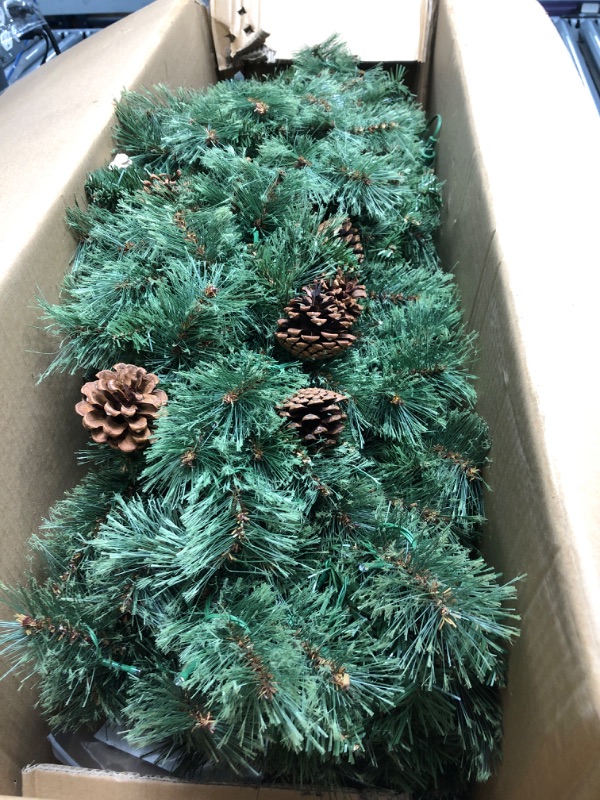 Photo 2 of 7' White Mountain Pine Artificial Christmas Tree with 400 Clear LED Lights and Pine Cones
