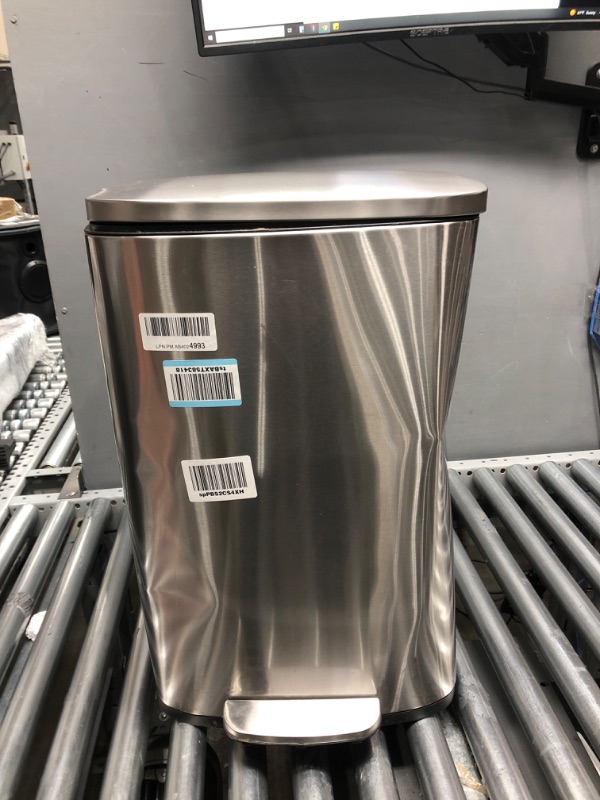 Photo 1 of Amazon Basics 50 Liter / 13.2 Gallon Soft-Close, Smudge Resistant Trash Can with Foot Pedal - Brushed Stainless Steel, Satin Nickel Finish 50L / 13.2 Gallon