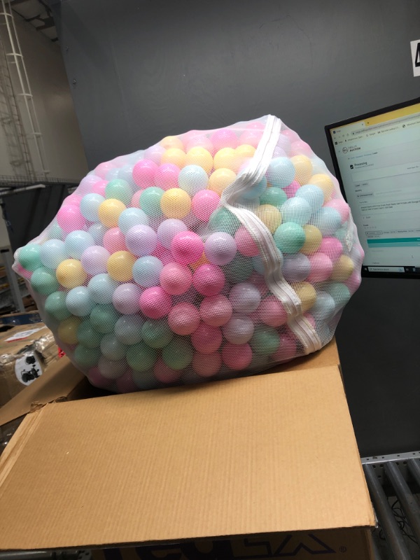 Photo 2 of Amazon Basics BPA Free Crush-Proof Plastic Ball Pit Balls with Storage Bag, Toddlers Kids 12+ Months, 6 Pastel Colors - Pack of 1000 6 Pastel Colors 1,000 Balls