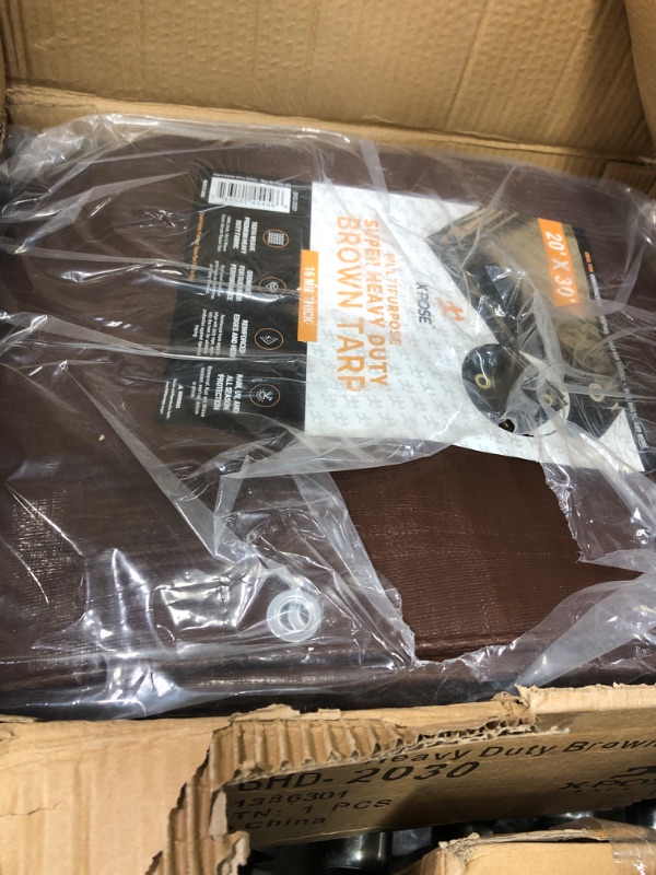 Photo 2 of 20' x 30' Super Heavy Duty 16 Mil Brown Poly Tarp Cover - Thick Waterproof, UV Resistant, Rip and Tear Proof Tarpaulin with Grommets and Reinforced Edges - by Xpose Safety