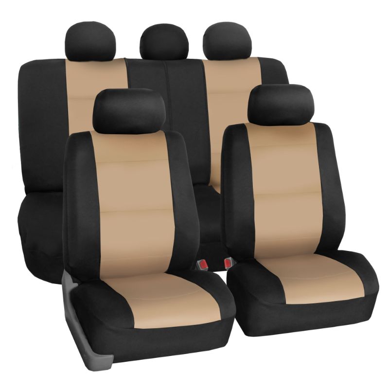 Photo 1 of FH Group Car Seat Covers Full Set Beige Neoprene - Universal Fit, Automotive Seat Covers, Low Back Front Seat Covers, Airbag Compatible, Split Bench Rear Seat, Washable Car Seat Cover for SUV, Sedan
