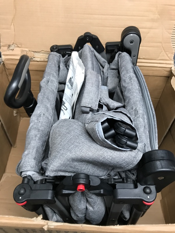 Photo 5 of EVER ADVANCED Foldable Wagons for Two Kids & Cargo, Collapsible Folding Stroller with Adjustable Handle Bar, Removable Canopy with 5-Point Harness Gray