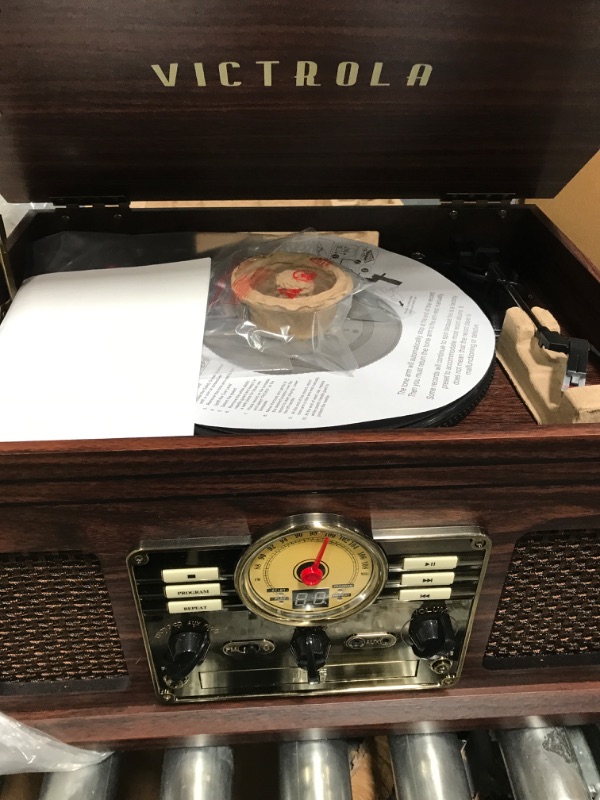 Photo 2 of Victrola Nostalgic 6-in-1 Bluetooth Record Player & Multimedia Center with Built-in Speakers - 3-Speed Turntable, CD & Cassette Player, AM/FM Radio | Wireless Music Streaming | Espresso Espresso Entertainment Center