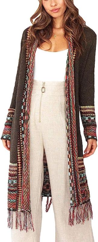 Photo 1 of Misassy Womens Boho Open Front Long Cardigans Sweater Loose Long Sleeve Embroidery Tassels Kimono Duster Outwear
