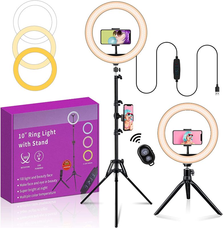 Photo 1 of Ring Light with Stand and Phone Holder, Selfie Ring Lights, 10" Light Ring with Stand, Dimmable Ringlight, Circle Light for Video Recording?Live Streaming, Compatible with Phones, Cameras and Webcams
