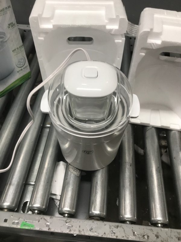 Photo 1 of GreenLife 1.5QT Electric Ice Cream, Frozen Yogurt and Sorbet Maker with Mixing Paddle, Dishwasher Safe Parts, Easy one Switch, BPA-Free, White 1.5QT White