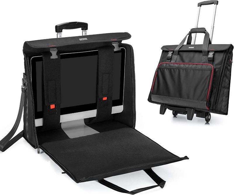 Photo 1 of CURMIO Rolling Carrying Bag Compatible with Apple iMac 21.5 inch Desktop Computer, Detachable Trolley Storage Case Compatible with iMac 21.5-inch Monitors and Accessories, Black (Patent Pending)