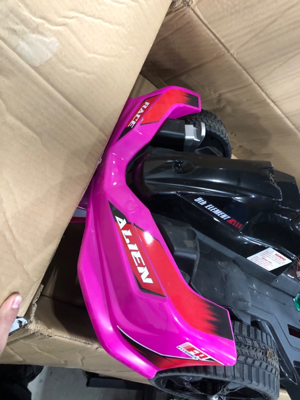 Photo 5 of ** DAMAGED FRONT WHEEL** ELEMARA Electric Go Kart for Kids, 12V 2WD Battery Powered Ride On Cars with Parent Remote Control for Boys Girls,Vehicle Toy Gift with Adjustable Seat,Safety Belt,MP3,Horn,Music,Pink
