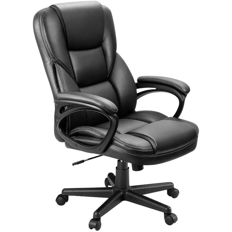 Photo 1 of  Leather High-Back Executive Office Chair with Lumbar Support, Black