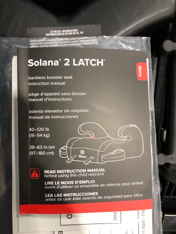 Photo 4 of Diono Solana 2 XL 2022, Dual Latch Connectors, Lightweight Backless Belt-Positioning Booster Car Seat, 8 Years 1 Booster Seat, Black NEW! LATCH Connect Single Black