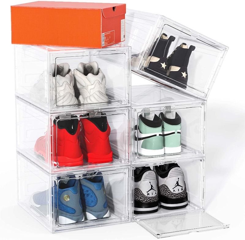 Photo 1 of  Solid Shoe Storage Boxes, 6 Pack Shoe Box Clear Plastic Stackable, 