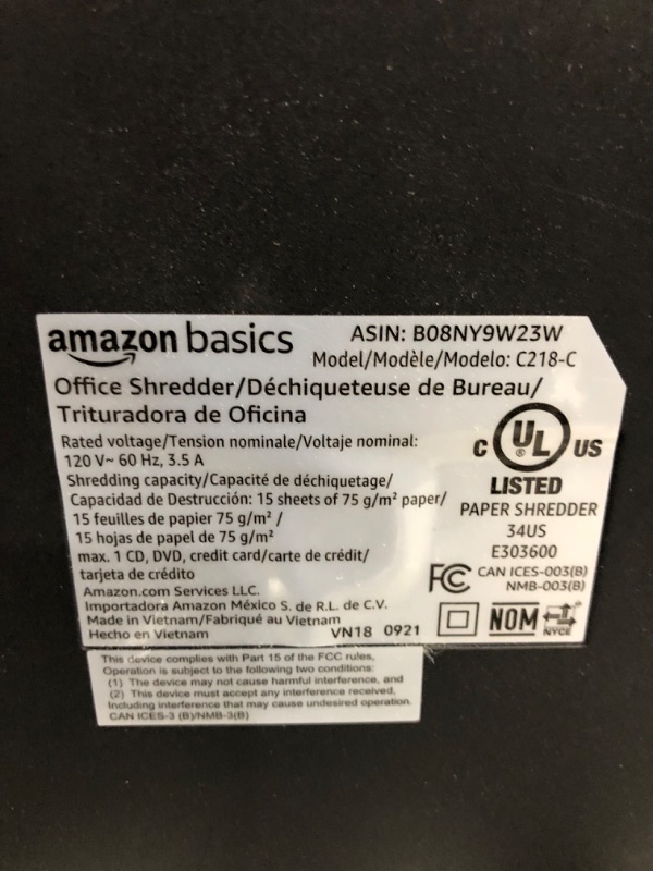 Photo 4 of Amazon Basics 15-Sheet Cross Cut Paper Shredder and Credit Card CD Shredder with 6 Gallon Bin 15 Sheet - new model Shredder