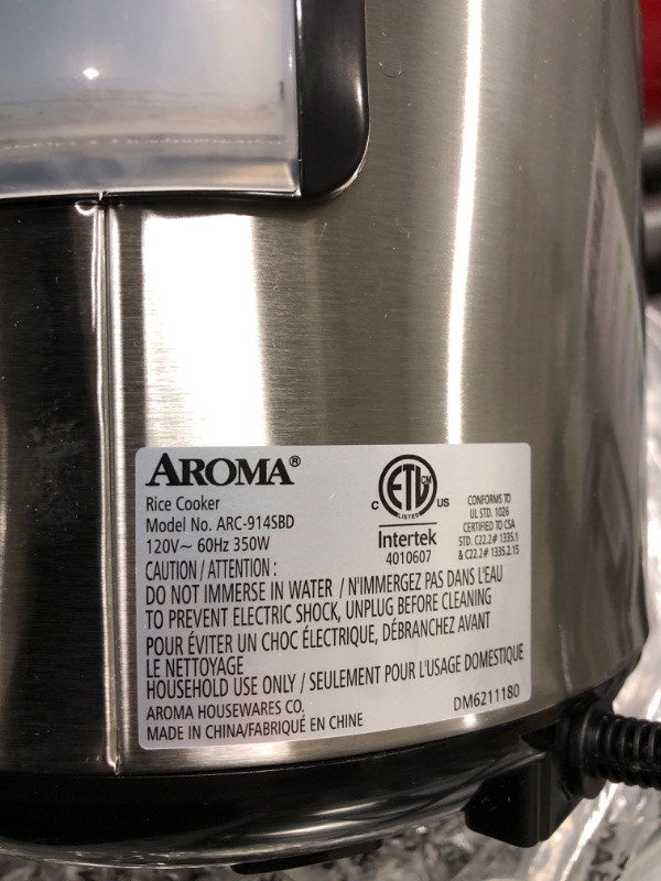 Photo 3 of ****TESTED/ TURNS ON *** Aroma Housewares ARC-914SBD Digital Cool-Touch Rice Grain Cooker and Food Steamer, Stainless, Silver, 4-Cup (Uncooked) / 8-Cup (Cooked) Basic