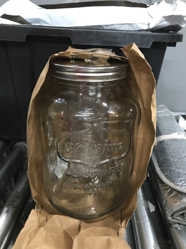 Photo 2 of 1 Gallon Glass Beverage Drink Dispenser with Metal Spigot - Yorkshire Mason Jar Glassware Wide Mouth Metal Lid Stainless Steel Spigot- Sun Tea, Iced Tea,...
