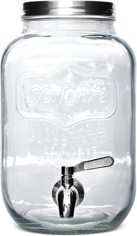 Photo 1 of 1 Gallon Glass Beverage Drink Dispenser with Metal Spigot - Yorkshire Mason Jar Glassware Wide Mouth Metal Lid Stainless Steel Spigot- Sun Tea, Iced Tea,...
