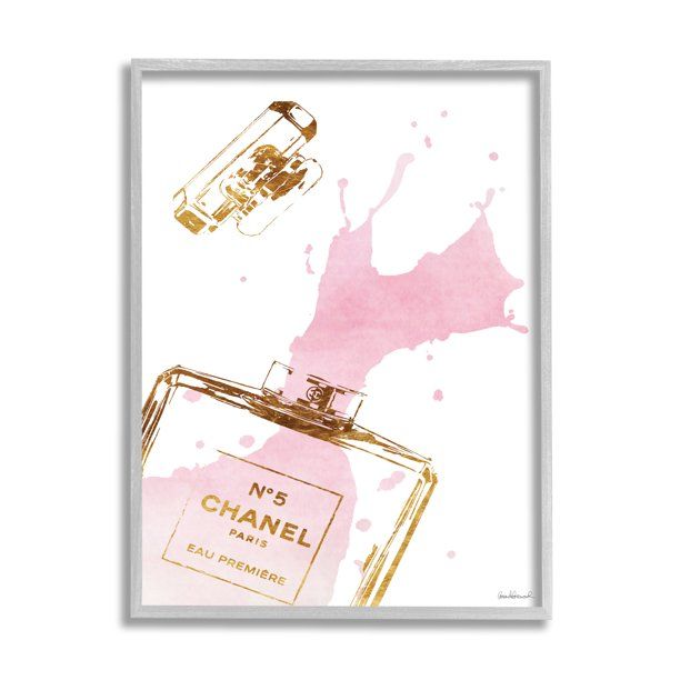 Photo 1 of Stupell Industries Glam Perfume Bottle Splash Pink Gold Graphic Art Gray Framed Art Print Wall Art, 24x30, by Amanda Greenwood
