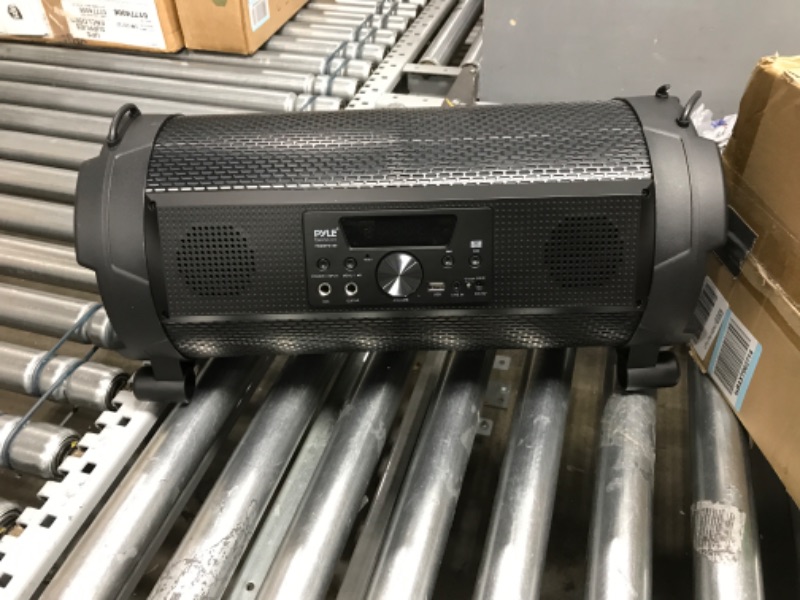 Photo 2 of (NOT TESTED,DAMAGED)Wireless Portable Bluetooth Boombox Speaker - 500W 2.1Ch Rechargeable Boom Box Speaker Portable Barrel Loud Stereo System with Flashing LED, Digital LCD Display, AUX, USB, 1/4" Mic IN - Pyle PBMSPG180 Mike 500 watts Stereo Speaker