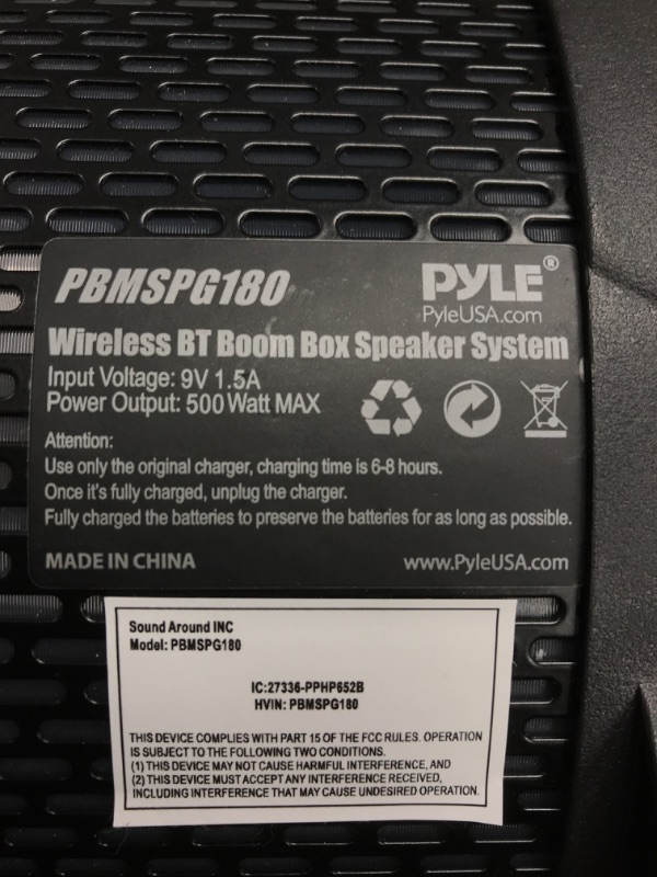 Photo 5 of (NOT TESTED,DAMAGED)Wireless Portable Bluetooth Boombox Speaker - 500W 2.1Ch Rechargeable Boom Box Speaker Portable Barrel Loud Stereo System with Flashing LED, Digital LCD Display, AUX, USB, 1/4" Mic IN - Pyle PBMSPG180 Mike 500 watts Stereo Speaker