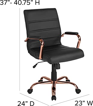 Photo 1 of Flash Furniture Whitney Mid-Back Desk Chair - Black LeatherSoft Executive Swivel Office Chair with Rose Gold Frame - Swivel Arm Chair Mid Back Black/Rose Gold